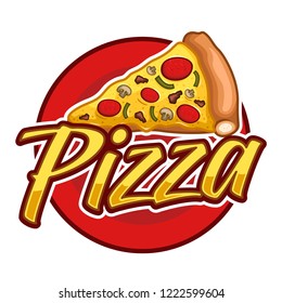 pizza logo and font, emblem, badge object graphic illustration