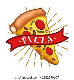 pizza logo and font, emblem, badge object graphic illustration