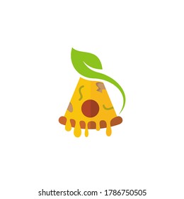 Pizza logo icon design, vector illustration, Pizza with Leaf Concept design logo. Food logo template