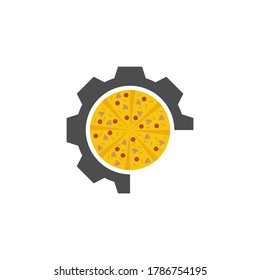 Pizza Logo-Design, Vektorgrafik, Design-Logo von Gear Pizza Concept. Logo-Vorlage für Lebensmittel
