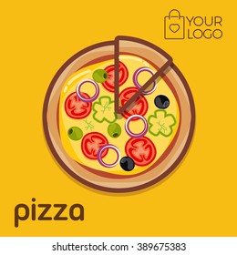 Pizza Logo icon flat design, Vector illustration banner