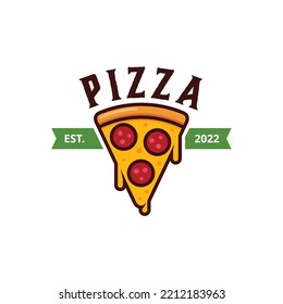 Pizza logo icon with flat pizza illustration. Pizza logo template isolated on white background