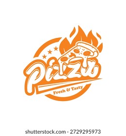 Icono de logotipo de pizza con estilo de color naranja claro
