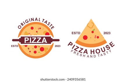 Logo de pizza, iconos y elementos de diseño para pizzería
