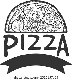 Logotipo da Pizza. Emblema preto de café de comida italiana