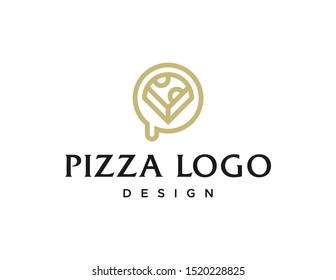 Pizza logo. Line art logo vector. Flat style design.