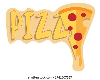 logo de pizza hecho con cartas y porción de pizza