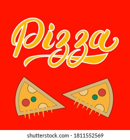 Pizza Logo on red background with pizza slices