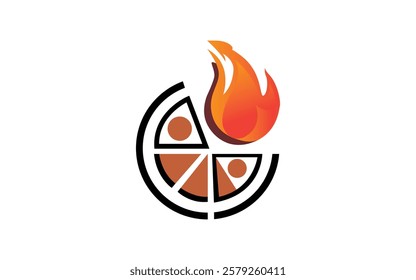 Pizza Logo Red And White Flame Design With four Slices Hot Spicy Concept logo design