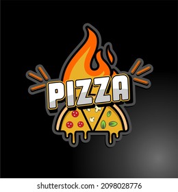 Pizza logo. For restaurant or pizzeria menu design. Pizzeria, flame vector logo template. Vector emblem for cafe, food delivery service. Cartoon Color Pizzeria Label Badge Sign Set Concept Flat Design