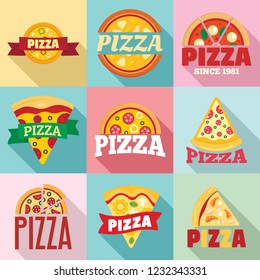 Pizza logo set. Flat set of pizza vector logo for web design