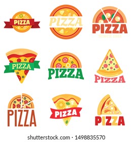 Logotipo de pizza. Conjunto plano del logotipo del vector de pizza para el diseño web