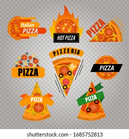 Pizza logo set. Flat set of pizza vector logo for web design.