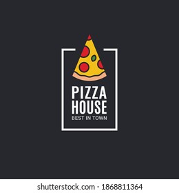 Pizza logo with pizza slice on black background