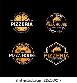 pizza logo slice pizzeria icon vector sticker vintage banner badge vector pizza logo set of vintage food pizza labels templates for restaurant ideal template for logo or poster