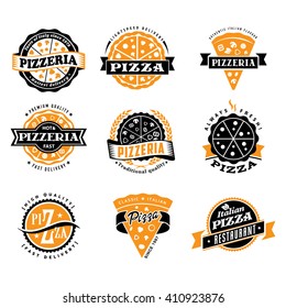 pizza logo slice pizzeria icon vector sticker vintage banner badge vector pizza logo set of vintage food pizza labels templates for restaurant ideal template for logo or poster pizza logo slice pizzer