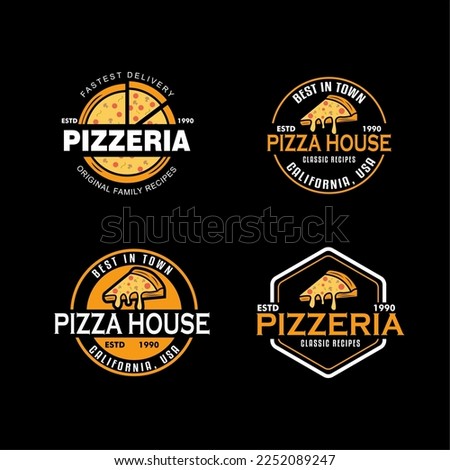 pizza logo slice pizzeria icon vector sticker vintage banner badge vector pizza logo set of vintage food pizza labels templates for restaurant ideal template for logo or poster