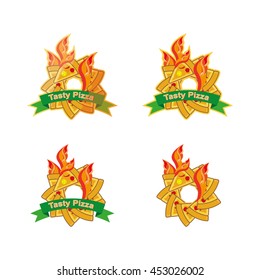 Pizza logo, symbols for fast food restaurant.
Illustration for food.