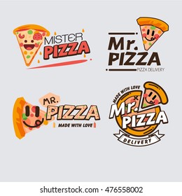 Pizza logo template concept. badges, banners for fast food restaurant.  - vector illustration