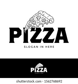 Pizza logo template. Hand drawn illustration.