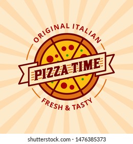 Pizza Logo Template. Pizza Illustration Vector. Retro Label Design.