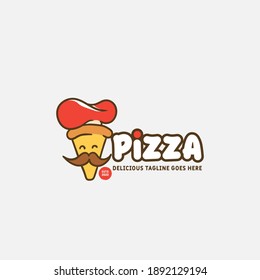 Pizza logo template. Pizza label template for restaurant. Food logo vector illustration design.