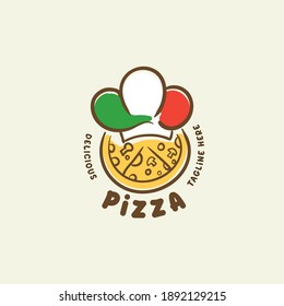 Pizza logo template. Pizza label template for restaurant. Food logo vector illustration design.