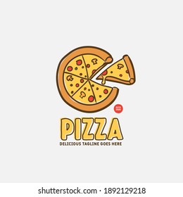 Plantilla de logotipo de pizza. Plantilla de etiqueta de pizza para restaurante. Diseño de la ilustración vectorial del logotipo de los alimentos.