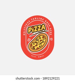 Pizza logo template. Pizza label template for restaurant. Food logo vector illustration design.