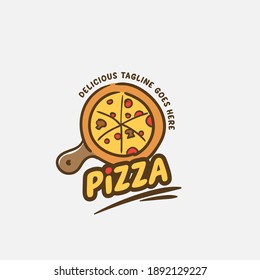 Pizza logo template. Pizza label template for restaurant. Food logo vector illustration design.