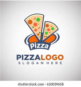 Pizza Logo template with slice of pizza Illustration. Vector Illustration