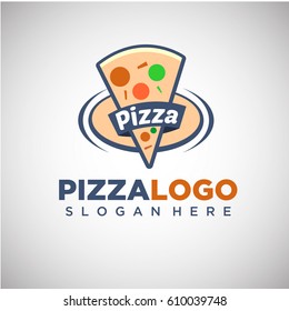 Pizza Logo template with slice of pizza Illustration. Vector Illustration