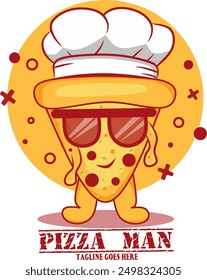 Pizza logo template. Vector pizza emblem for cafe, restaurant or food delivery service.