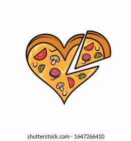 Pizza logo that formed heart concept