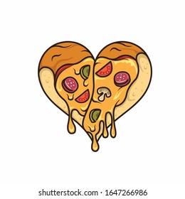 Pizza logo that formed heart concept