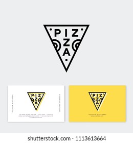 Pizza logo. Traditional pizza style. Simple linear stamp style. Geometry style. Pizzeria logo and business card. Italian traditional food emblem. 