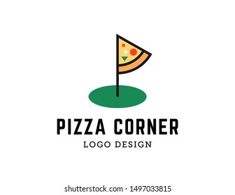 Pizza logo vector. pizza corner design concept. pizza line art logo symbol template