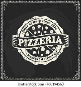 pizza logo vector design part template for letterhead sticker of pizza or pizzeria on antique retro chalkboard or blackboard pizza background pizza letterhead handcrafted pizza letter retro pizza type