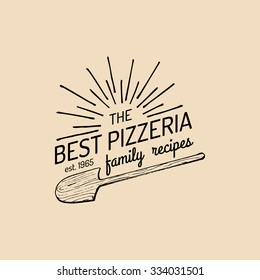 Pizza logo. Vector family pizzeria emblem, icon. Vintage hipster italian food label. 