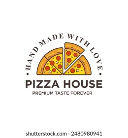 Pizza Logo Vector illustration. Pizza logo design template. Vector emblem for cafe, restaurant or food delivery service.