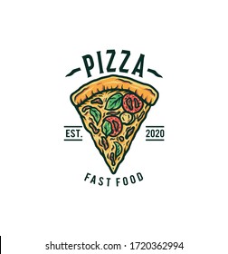 Ilustración vectorial del logo Pizza, línea dibujada a mano con color digital