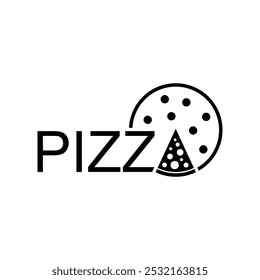 Modelo de ilustração do vetor do logotipo da Pizza preto e branco. Ícone de desenho da mão emblema