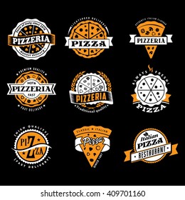 pizza logo vector pizza letterhead series of antique nutrient tag templates for restaurant or banner pizza logo cut classic fast rapid group isolated abstract pile food old sign elderly set vintage cl