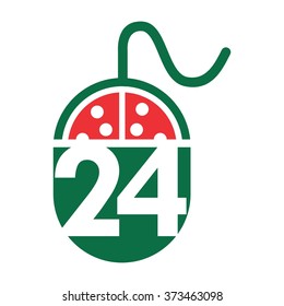 pizza logo vector. twentyfour hours symbol.