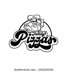 pizza logos with mascot and lettering