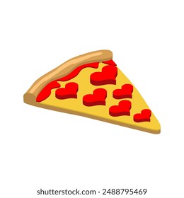 Pizza love. Piece of pizza with heart. Sign for pizzeria.
