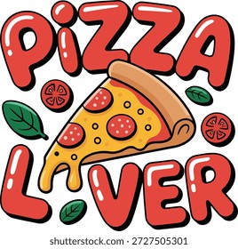 Crachá de amante de pizza com fatia de pepperoni e legumes para comidas e cozinha italiana.