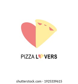 Pizza lovers logo for cafe packaging and restaurant menu. Fast food logo with modern flat style vector illustration. Pizza logo for Italian pizzeria with heart minimalistic style pizza restaurant.