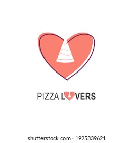 Pizza lovers logo for cafe packaging and restaurant menu. Fast food logo with modern flat style vector illustration. Pizza logo for Italian pizzeria with heart minimalistic style pizza restaurant.