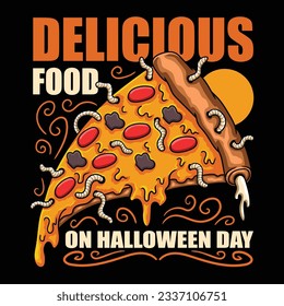 Pizza maggots halloween day vector illustration for your company or brand
